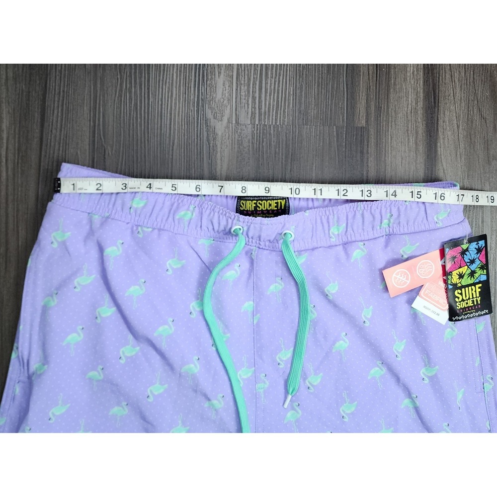 Surf Society Swim Trunks Men's Size XL Green Flamingo Pattern Swimwear Beach - Picture 4 of 7